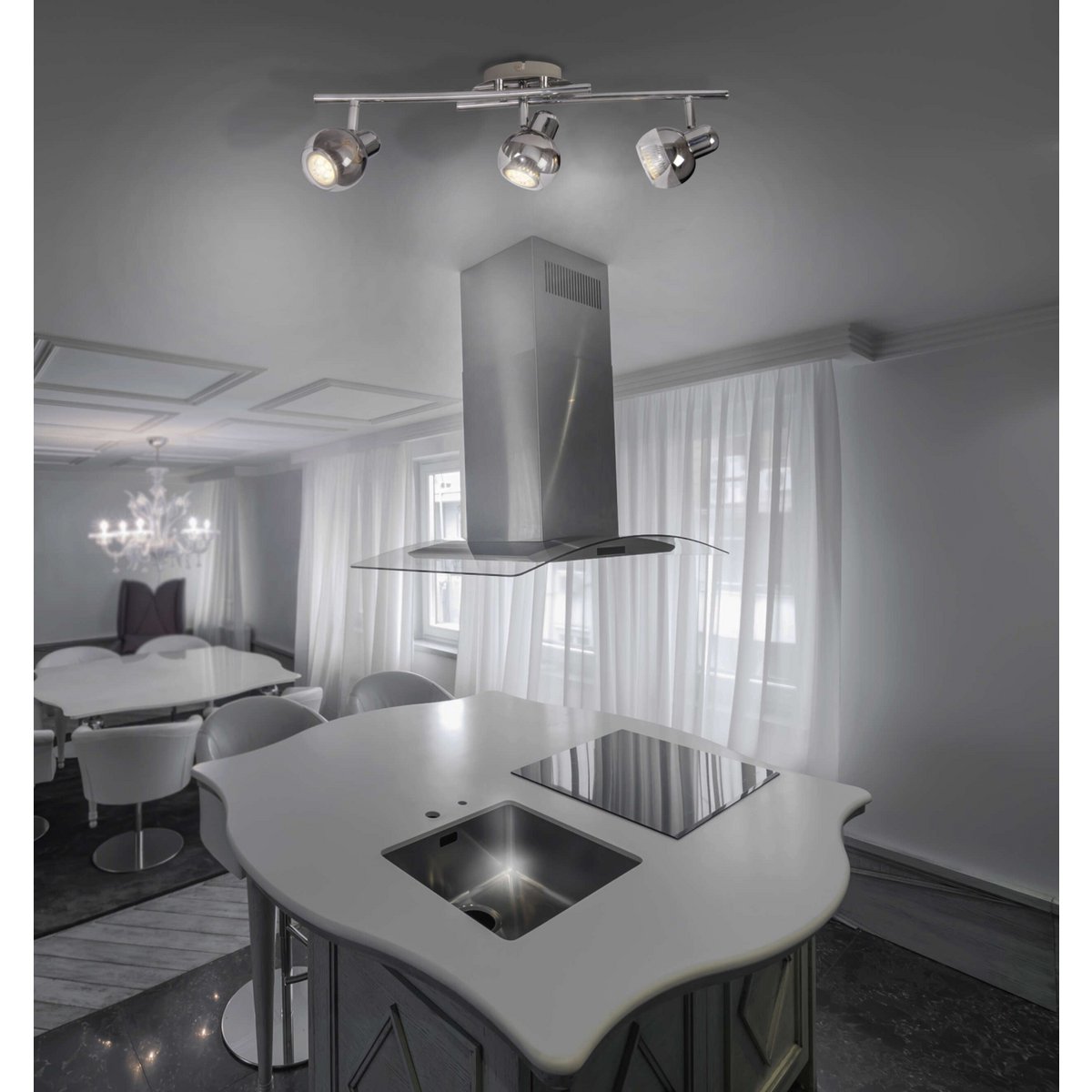 Lampada da soffitto e da parete a 3 luci LED "Boccia" – Design retrò con cromo e vetro – Luce bianca calda – Näve Leuchten