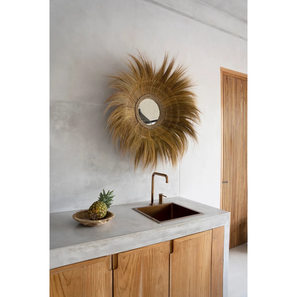 Verzonken Bosspiegel Naturel – Handgemaakte Wandspiegel van Gras en Glas – 90x90 cm – Natuurlijke Luxe