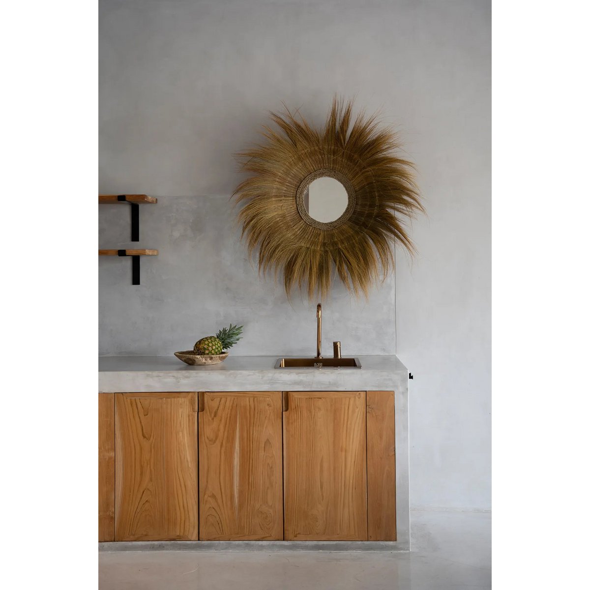 Verzonken Bosspiegel Naturel – Handgemaakte Wandspiegel van Gras en Glas – 90x90 cm – Natuurlijke Luxe