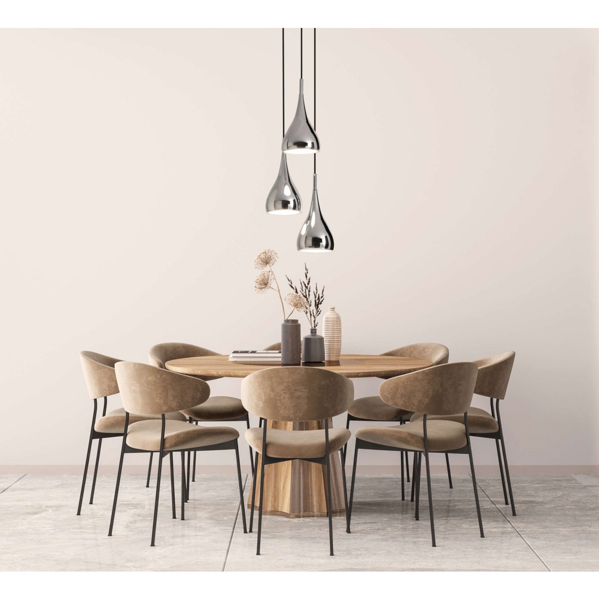 Lampada a sospensione retrò a 3 luci Stile in cromo lucido, attacco E27, Ø30 cm – illuminazione d'atmosfera per sala da pranzo e cucina