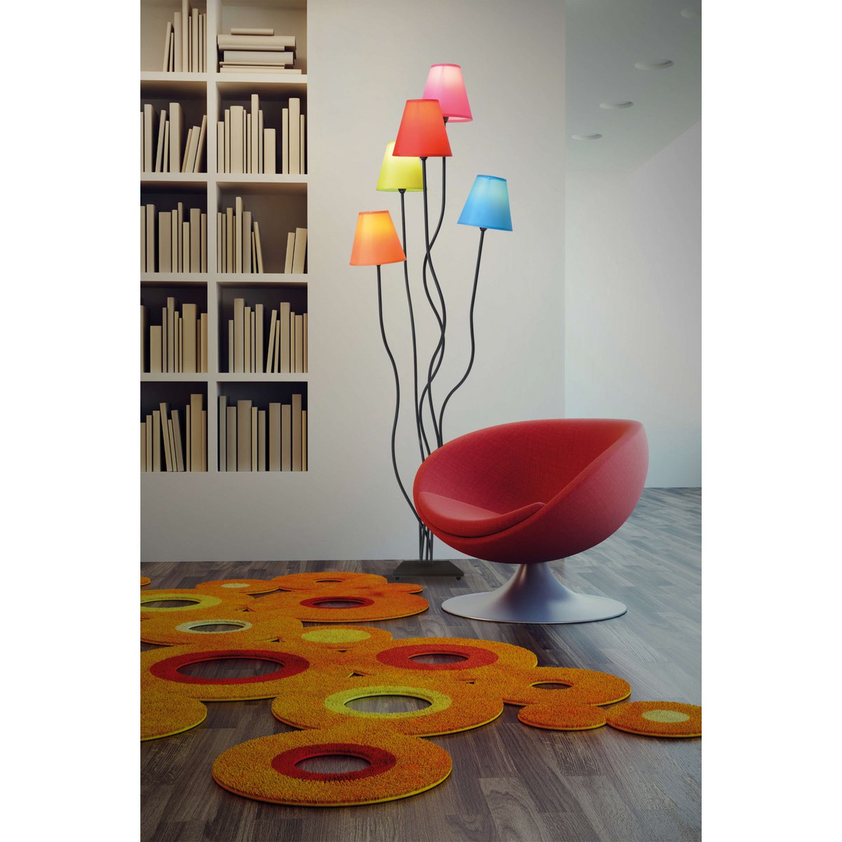Lampada da terra Colori – design a 5 ali, accenti unici, colorata, alta 156 cm, struttura in metallo, paralumi in tessuto