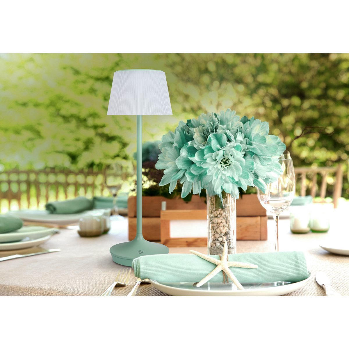 Dimbare solar tafellamp “Emmi” mintgroen | 38 cm hoog | Buitenlamp op batterij met CCT-lichtregeling en IP44 bescherming