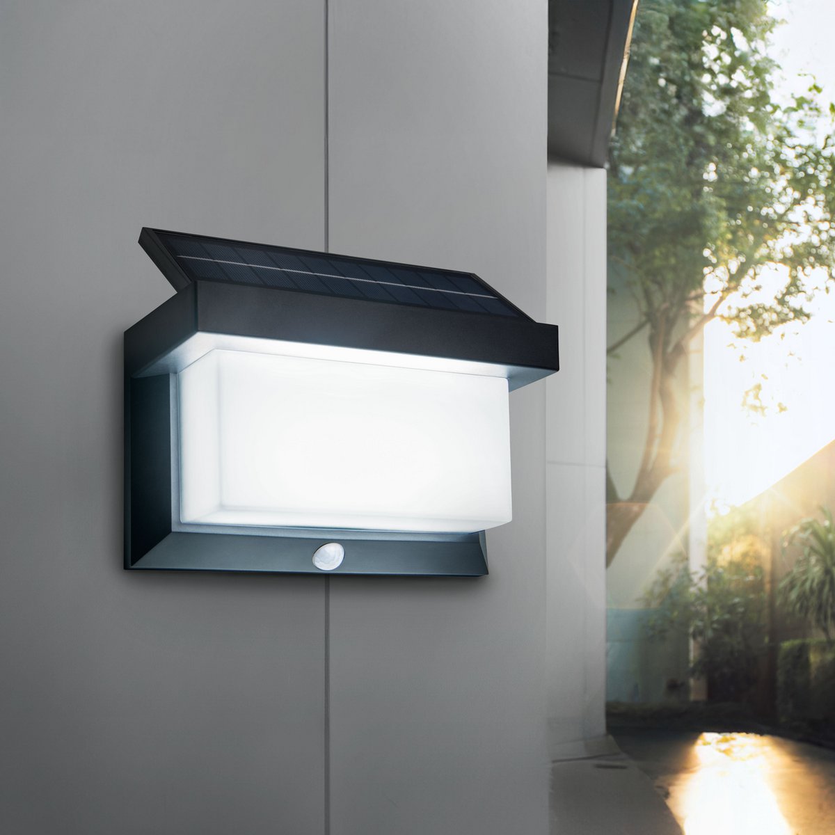 LED Solar Buitenwandlamp met Bewegingssensor – Zwart, Energiezuinig en Weerbestendig voor Tuin of Terras