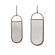 Set van 2 ronde wandspiegels zwart metaal – industriële spiegels met touw – 22x60 & 19x50 cm – modern design voor hal of woonkamer