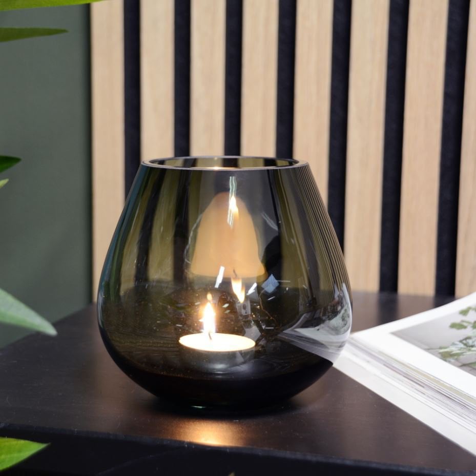 Waxinelichthouder set grijs – Tasman XS van mondgeblazen glas – Set van 2 theelichthouders voor sfeervolle verlichting