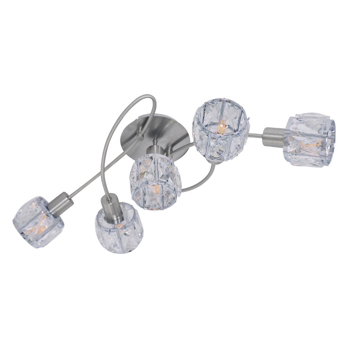 Plafoniera a 5 luci "Josefa", lampada da soffitto in metallo e vetro con finitura in acciaio inox, con lampadine a filamento versione E14 incluse, per soggiorno, sala da pranzo, ingresso o corridoio 61 x 36 x 21 cm