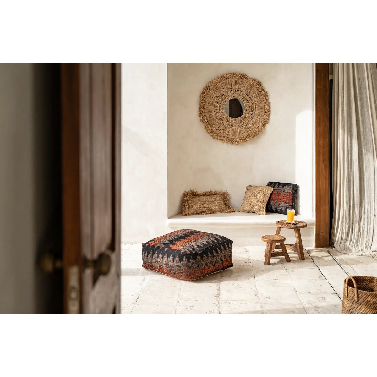 Yuki Spiegel Naturel Raffia Ø70 cm – Handgemaakte Ronde Wandspiegel in Boho Kuststijl | Bazar Bizar Living
