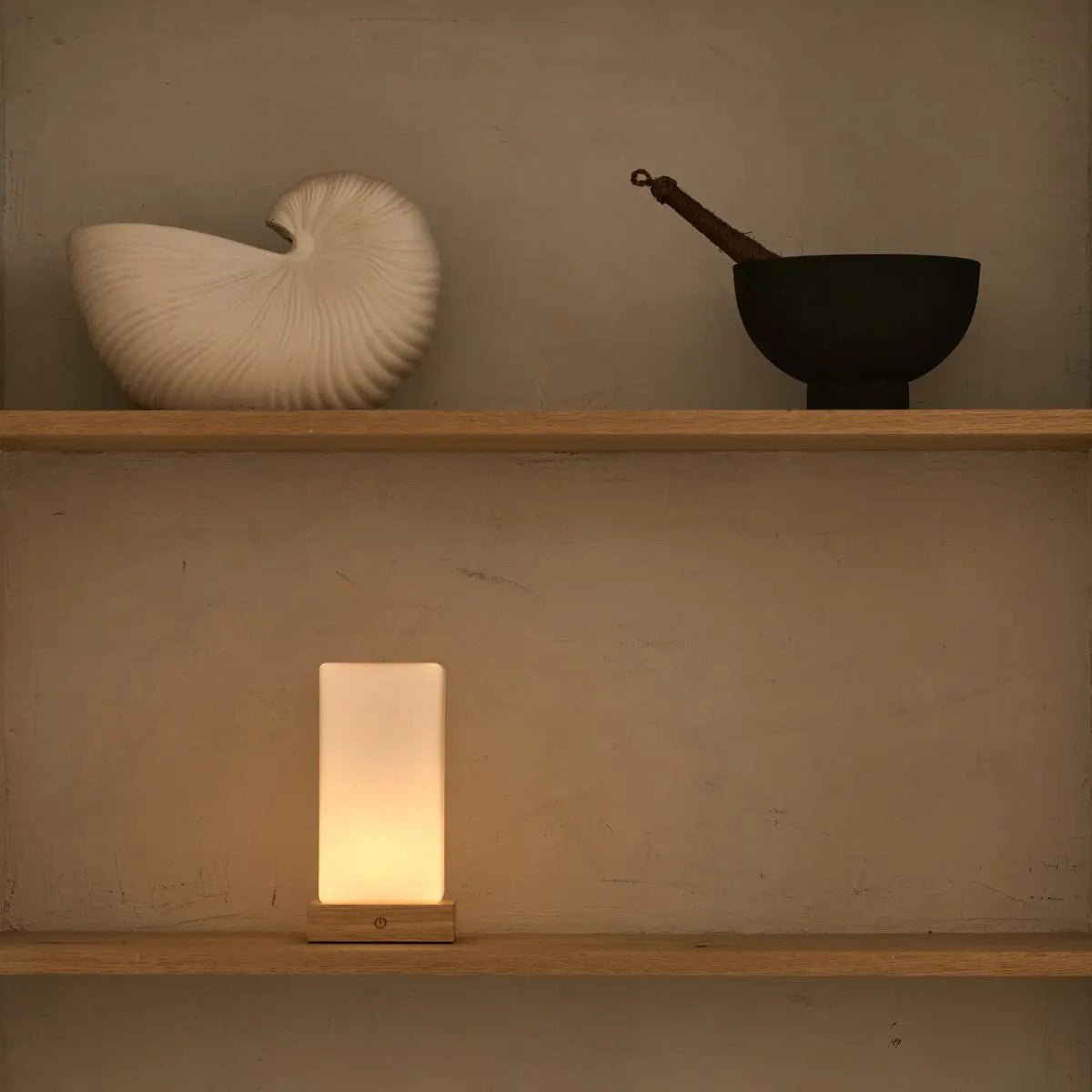 Zayn lampada da tavolo in legno ricaricabile – dimmerabile, wireless, vetro satinato, 100 ore di batteria, USB-C, design marrone chiaro